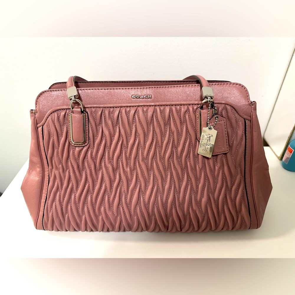 AUTH COACH MADISON GATHERED LEATHER TOTE IN TEA ROSE